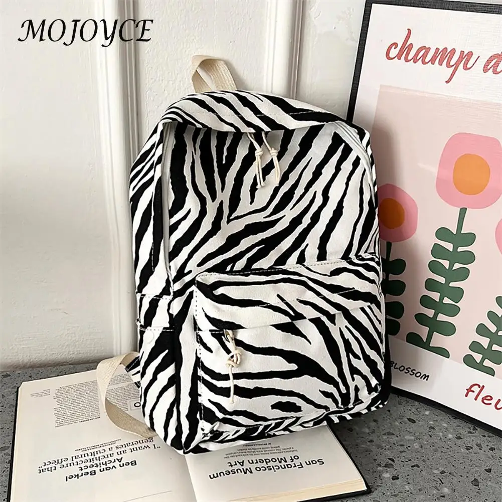 

Backpack Women Multifunction Double Zipper Canvas Zebra Pattern Backpack Teenager Girl Student Large Capacity Zipper School Bag