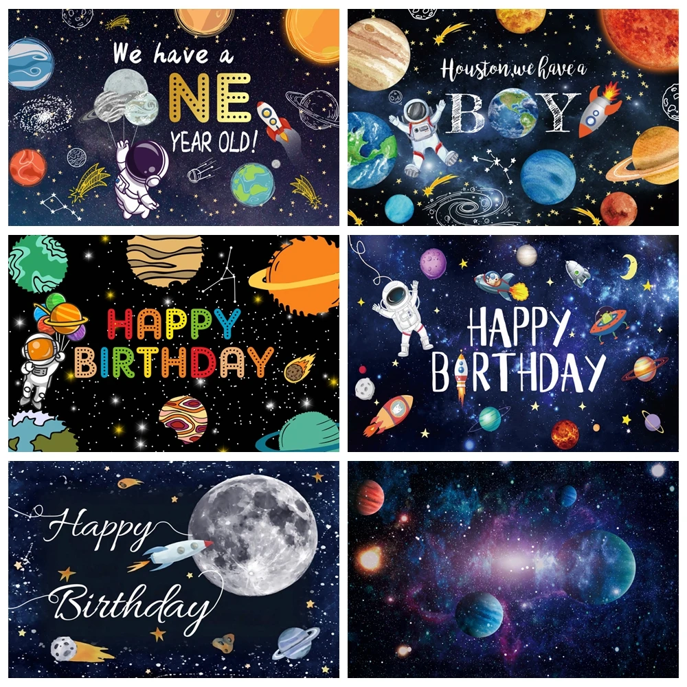 

Universe Earth Space Planet Astronaut Backdrop Starry Sky Spacecraft Baby Birthday Party Photography Background Photozone Banner