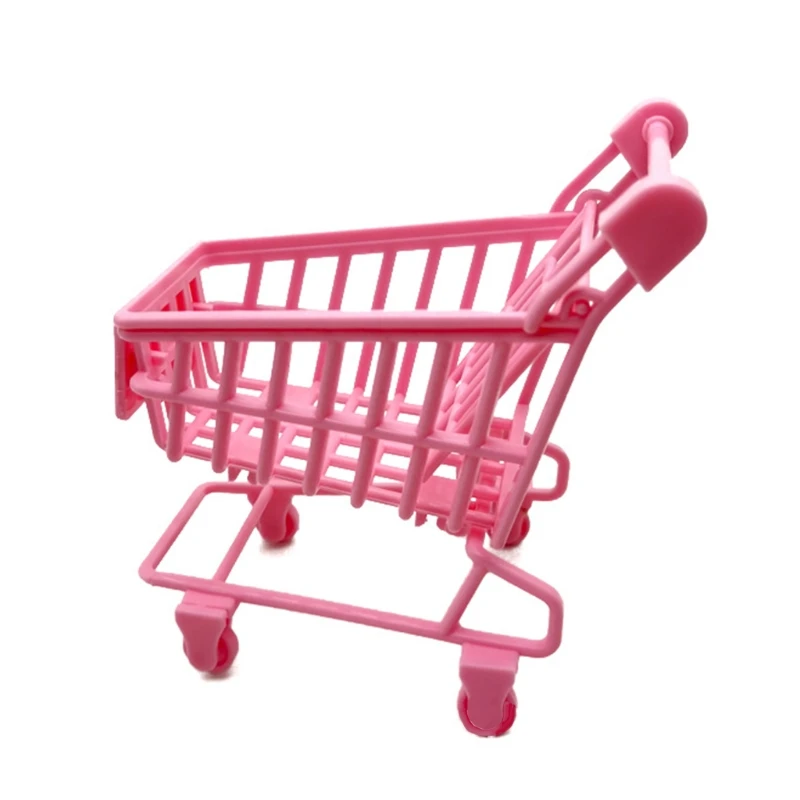 

Y4UD Toy Model Kit Shopping Trolley Pretend Play Toy Mini Pink Shopping Cart Role Play Accessory for DIY Dollhouse Girls Gift