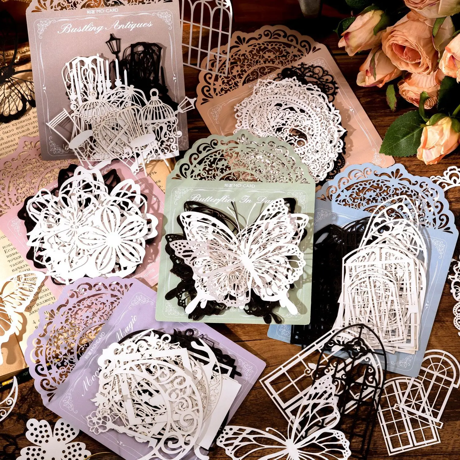 

Aesthetic Flower Hollow Window Butterfly Frame Material Paper Junk Journal Planner Scrapbooking Lace Decorative DIY Craft Paper
