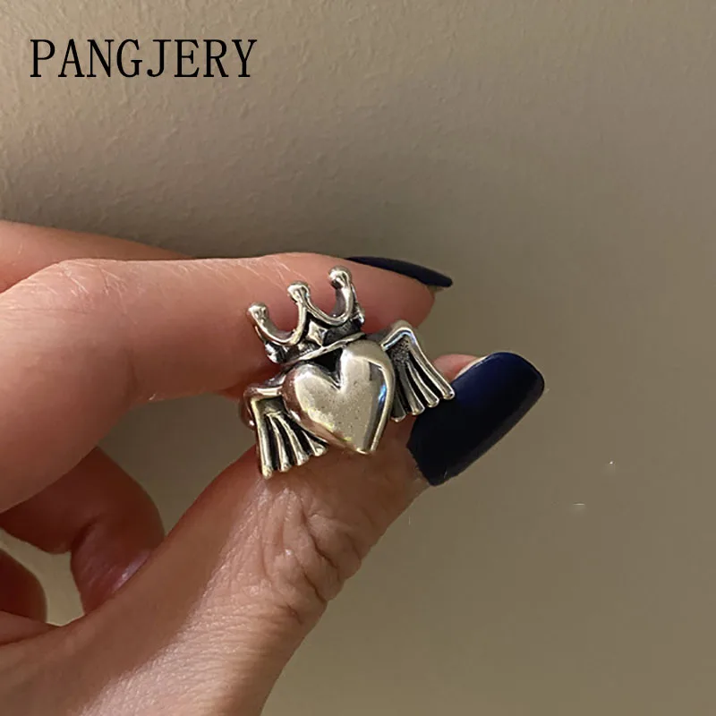 

Женское кольцо для влюбленных PANGJARY, винтажное Открытое кольцо из стерлингового серебра 925 пробы с крыльями в стиле панк, оригинальное Ювели...