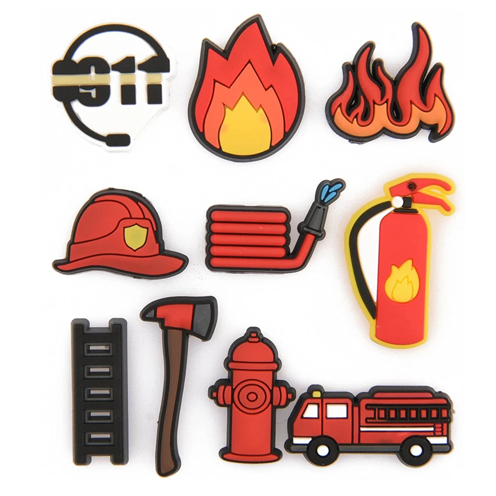1 pcs Fire Truck Fire Fighting Tools PVC Shoe Charms Shoe Accessories Fit Croc Clogs Decorations Buckle Kids Gifts jibz