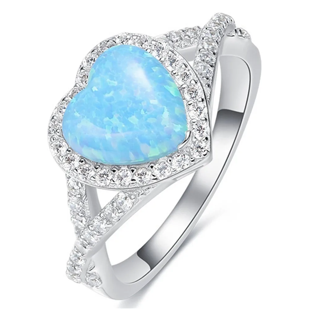 

Plated Rings Synthetic White Opal Created Amethyst Engagement Finger Ring For Women Jewerly