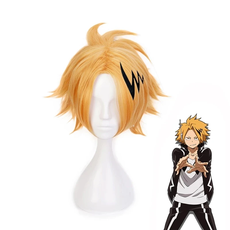 

My Hero Academia Kaminari Denki Wig With Headwear Cosplay Costume Short Golden Heat Resistant Synthetic Cosplay Wigs+ Wig Cap