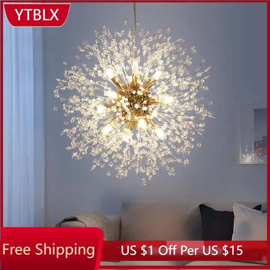 

Современная светодиодная хрустальная люстра, подвесной светильник с одуванчиком, освещение для гостиной, столовой, украшение