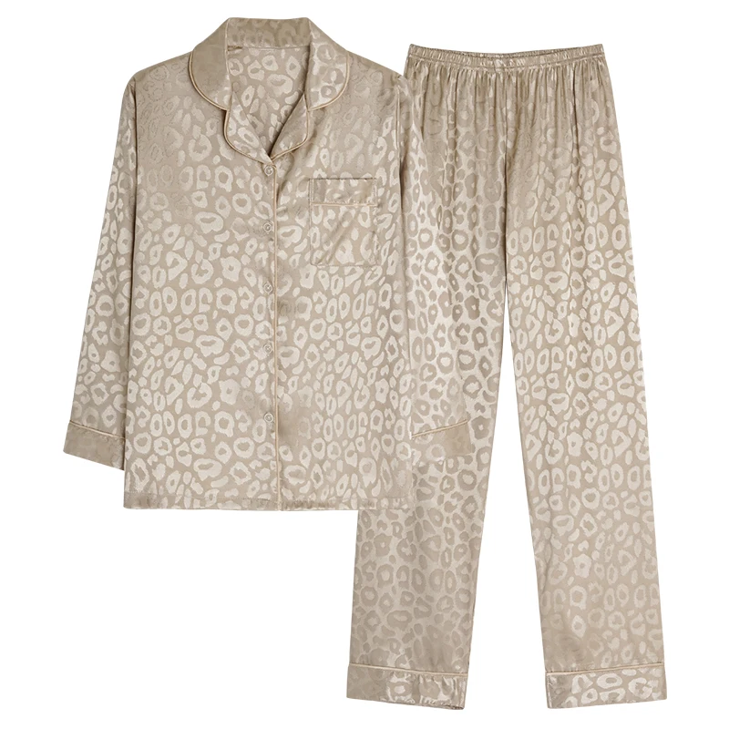 2022 spring and summer long sleeve trousers silk cardigan pajamas men's air conditioning room ice silk home clothing cool suit