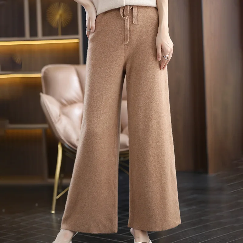 

Women's Autumn And Winter New Knitted Wide-leg Pants High Waist Temperament Fashion Casual Solid Color Vertical Straight Pants