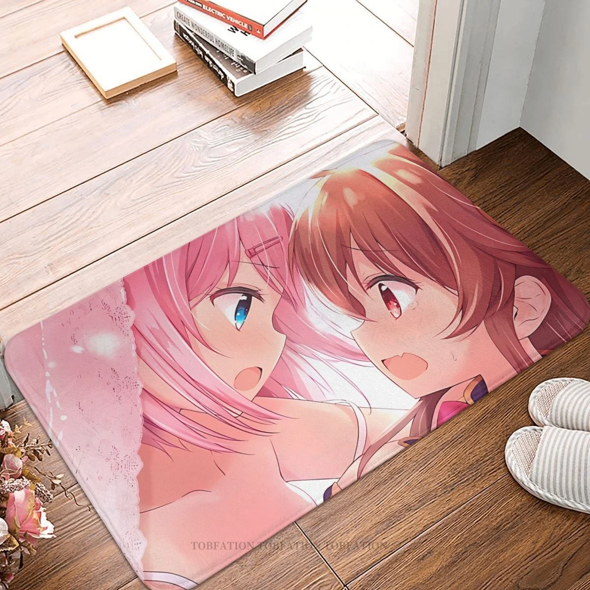 

Anime The Demon Girl Next Door Kitchen Non-Slip Carpet Cute Yuko Yoshida And Momo Chiyoda Flannel Mat Entrance Door Doormat Rug