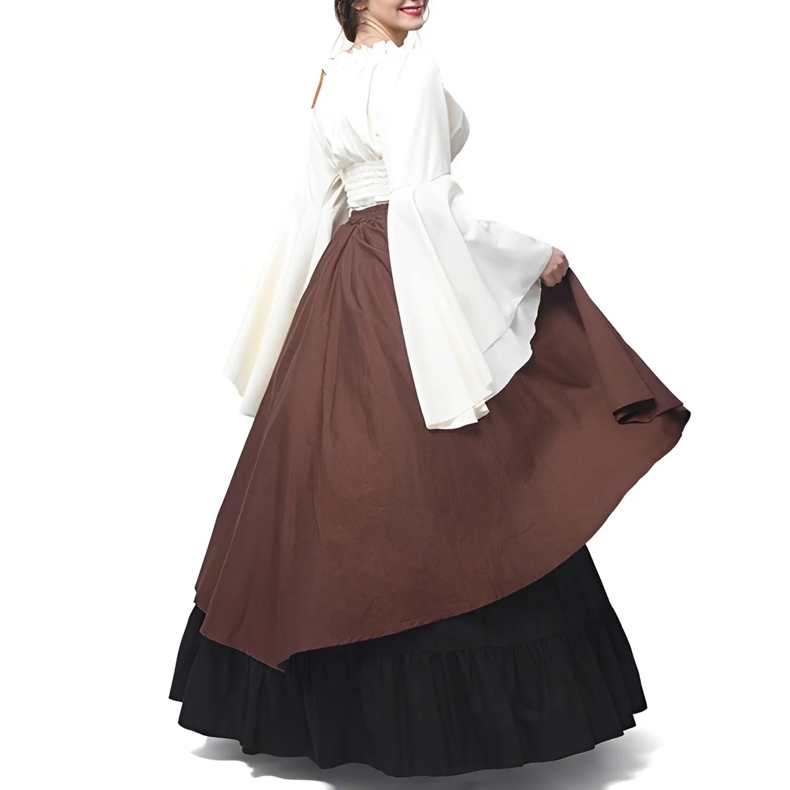 Women's Long Patchwork Mopping Temperament Dress Dress Long Skirt Medieval Gothic Skirt COSplay Suit Mens Medieval Shirt images - 6
