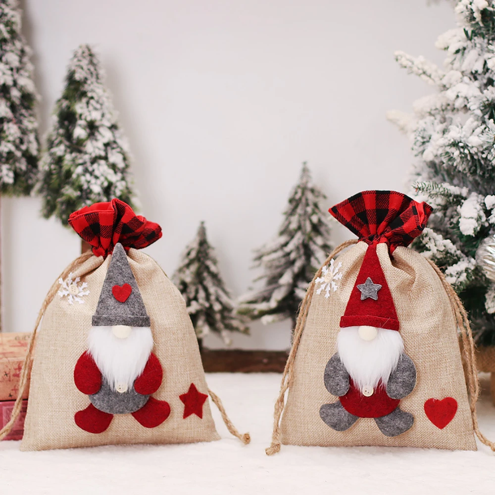 

Льняные подарочные пакеты на шнурке, Рождественская сумка для конфет, рождественское Новогоднее украшение для дома, свадебные сувениры, мешок, подарочная упаковка для ювелирных изделий