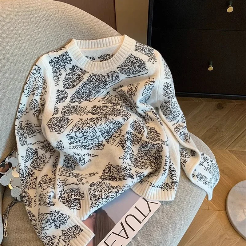 Аутлеты ~ Tail Goods Брендовый дизайн Абстрактный узор Вышивка Свитер Женский осенний