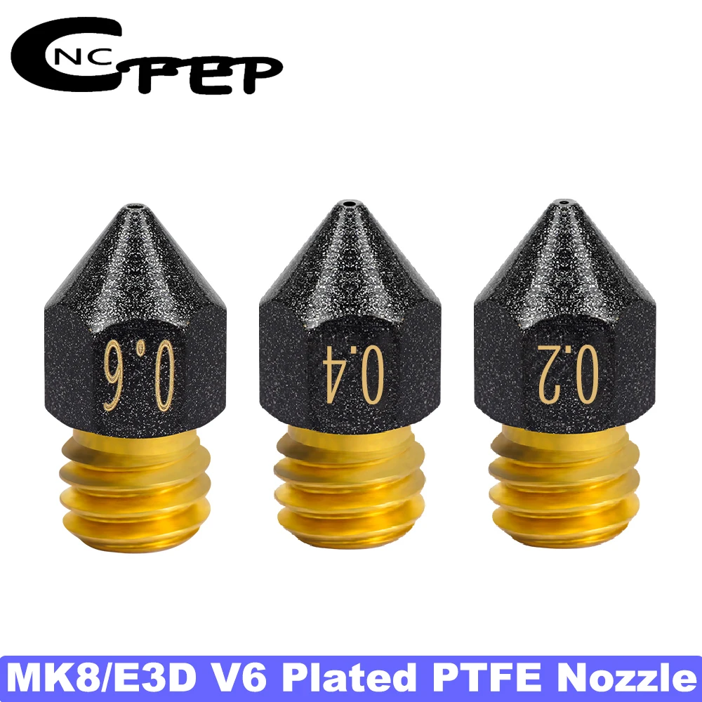 

CNCFEP 4pcs Plated PTFE Brass Nozzles 3D Printer Parts E3D V6 Nozzles MK8 For 1.75mm Filament For CR6 SE Ender 3 KP3S CR10 Vyper