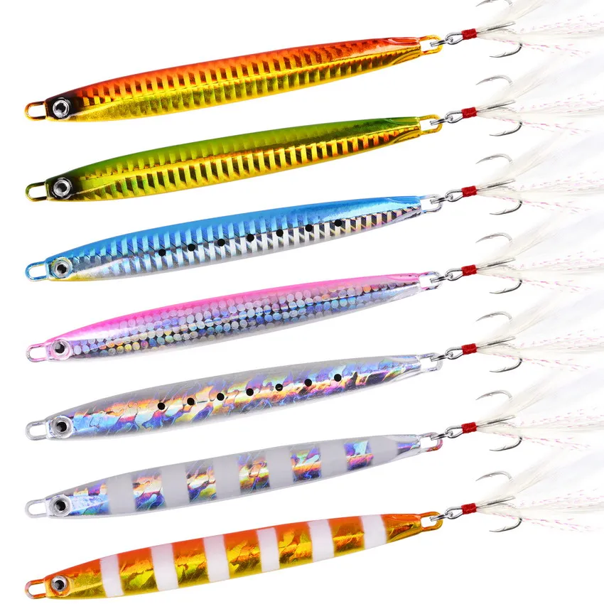 

7pcs/lot SLOWER Long Metal Jig Fishing Lure Slow Cast Jigging Spoon 10G 20G 30G 40G 60G Artificial Shore Metal Bait Sea Tackle