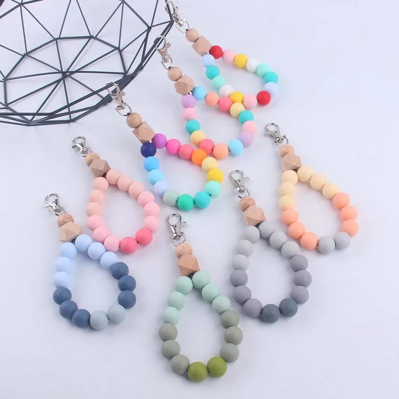 

Ladies Silicone Beaded Keychain Bracelet For Women Cute Modern Car Keyring Holder Wristlet Bangle Keychains