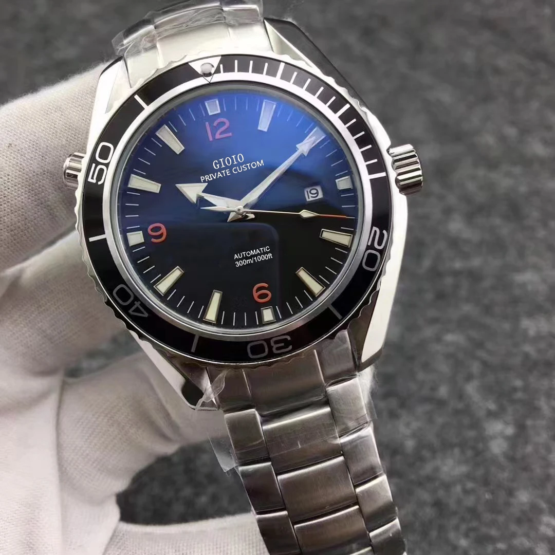 

Luxury Mens Automatic Mechanical Watch Black Blue Stainless Steel Strap Luminous 007
