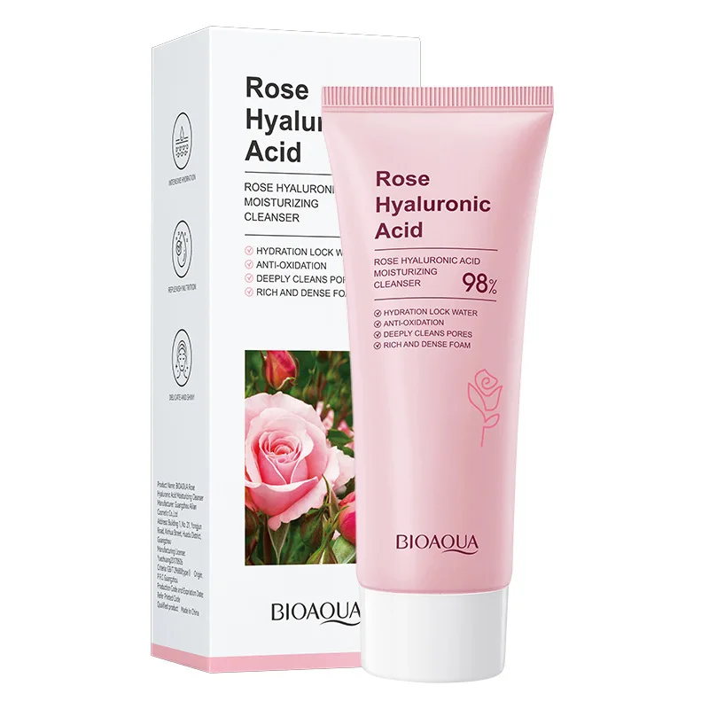 BIOAQUA Rose Hyaluronic Acid Facial Cleanser Face Wash Foam skincare Face Cleanser Moisturizing Anti-aging Skin Care Products