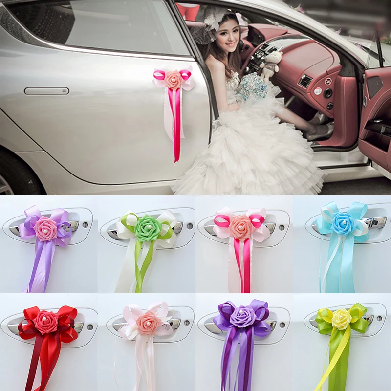

1Pcs Car Door Handles Decorative Flower Beautiful Party Festival Supplies New Fashion Wedding Car Rearview Mirror Flower