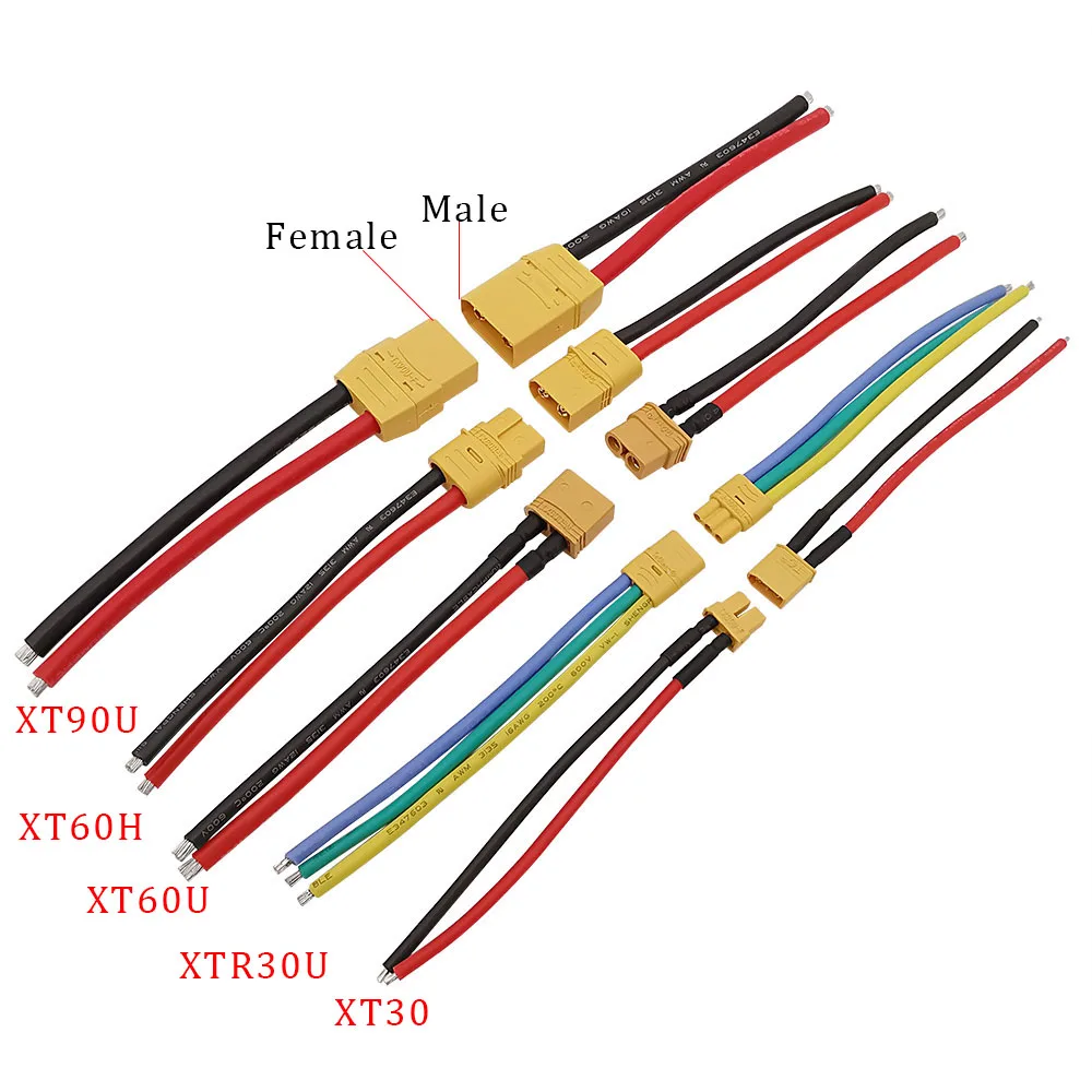 3Pcs RC аккумулятор мужской кабель XT60 XT60H XT90U XT30U XTR30U разъем разъем 10CM 10/12/16/18AWG кремниевой проволоки