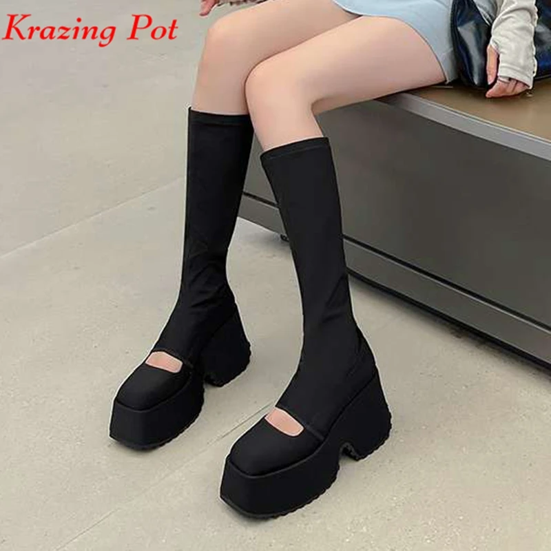 

Сапоги Krazing Pot Эластичные на очень высоком каблуке с квадратным носком, брендовые водонепроницаемые ботфорты на платформе, осень