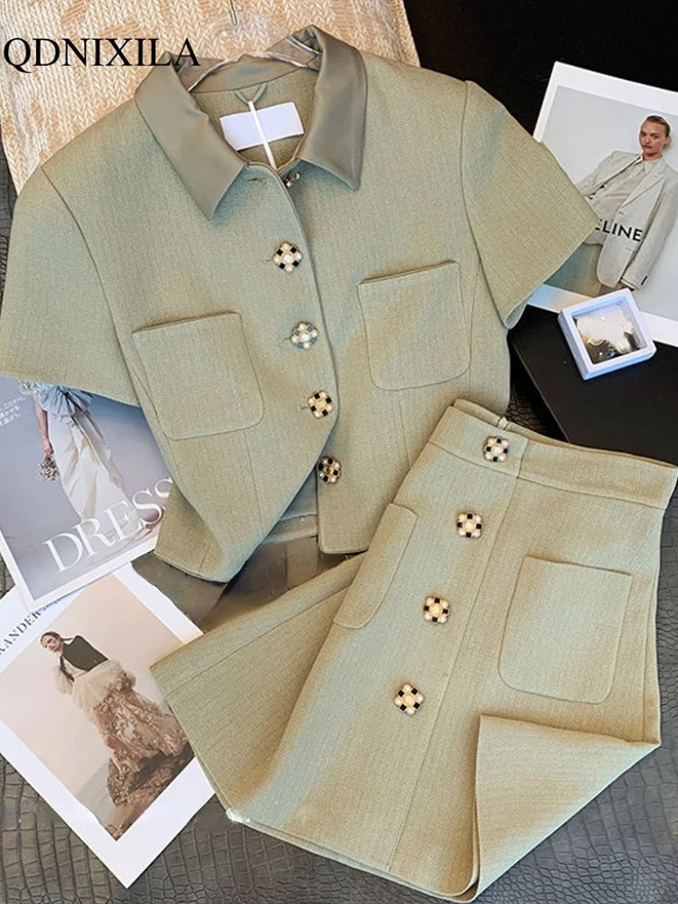 

Новинка лета 2023, Женский костюм с юбкой, корейская мода, женская юбка и короткий топ, элегантная винтажная одежда для женщин, комплект из 2 предметов