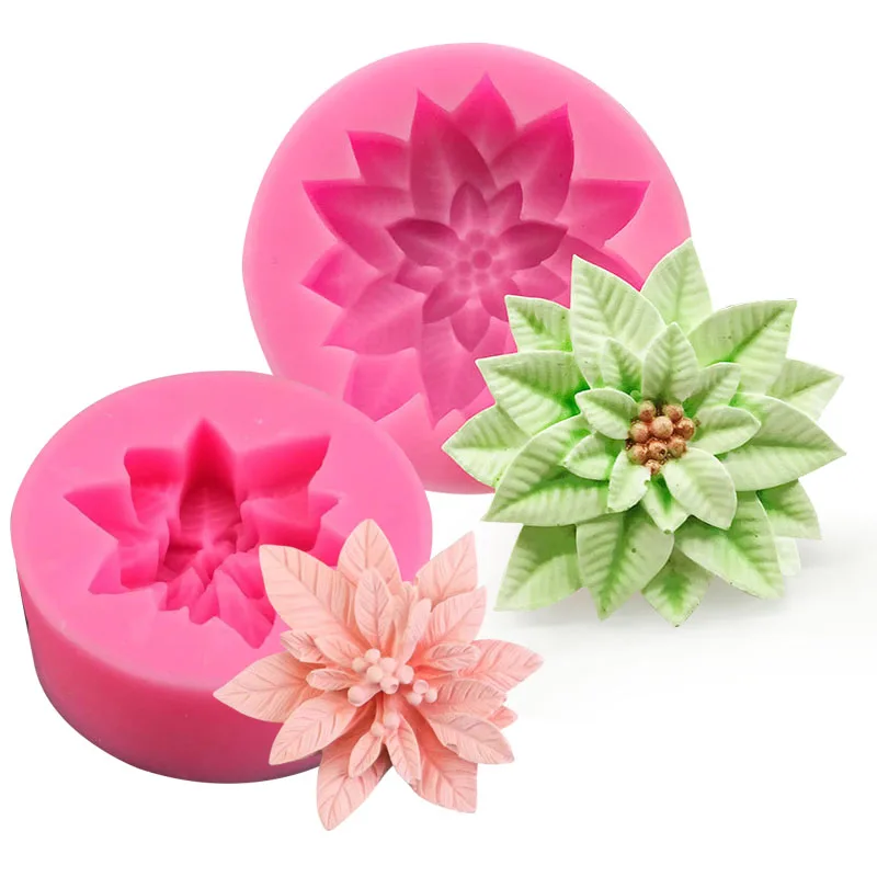 3D Holly Leaf Silicone Mold Cake Baking Christmas Decoration Chocolate Soap Red Fruit Flower Fondant Mould Kitchen Baking Tools