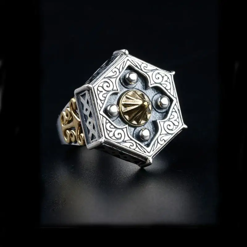 

Men's Women's Trendy Retro Design Hexagon Engraved Rune Rings Personality Fashion Street Party Jewelry Gifts