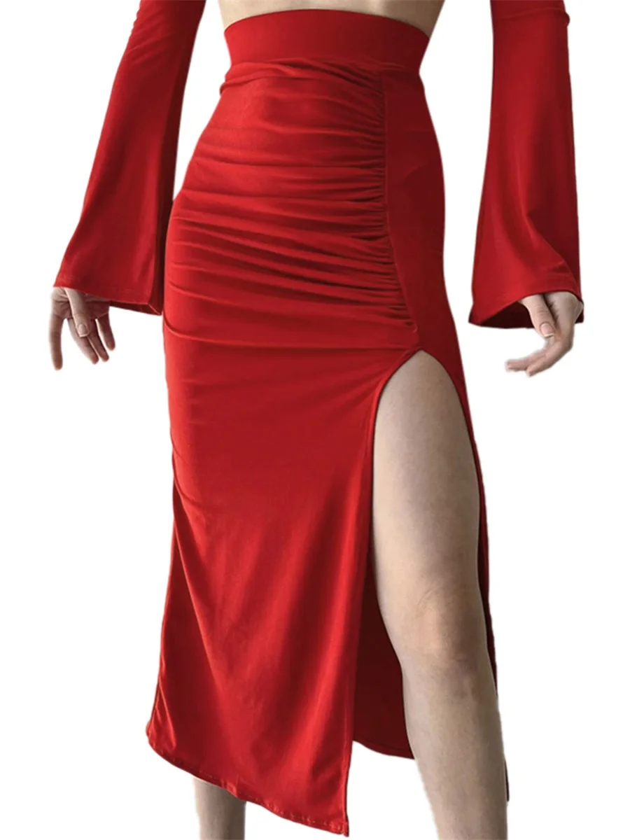 

Betrodi Women Long Cargo Skirt Low Waist Drawstring Ruched Straight Maxi Skirt Vintage Grunge Midi Skirt with Pockets