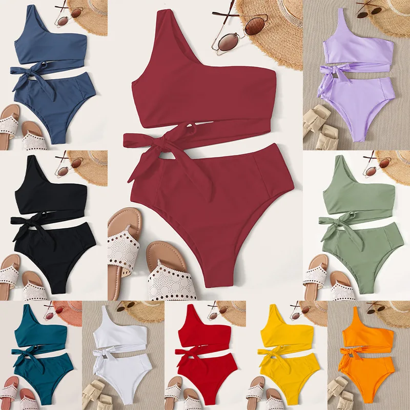 

Swimsuit 2022 Summer Ladies Split Swimsuit One Shoulder Print Bikini New Swimwear