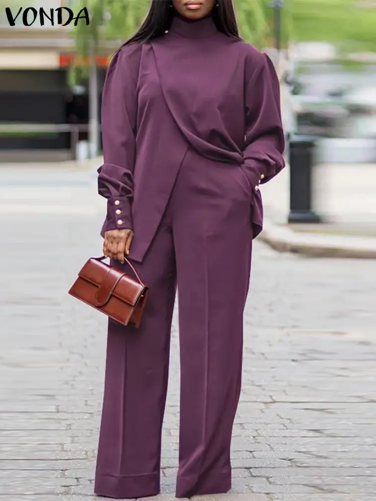Элегантные женские костюмы размера плюс VONDA Осенние однотонные с высоким воротом