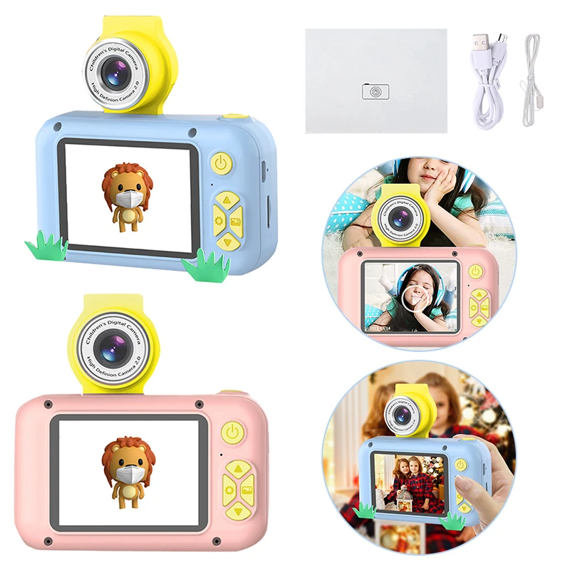 

Mini Camcorder Toy with Lanyard Reversible Lens Child Selfie Camera Toy USB Charging Digital Video Camera for Kids Holiday Gifts