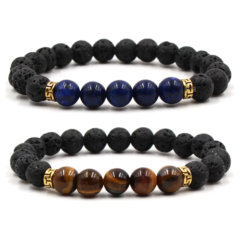 

15pcs 8mm Black Lava Stone Beads Bracelet Essential Oil Diffuser Balance Bracelet Stretch Jewelry