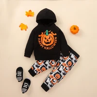 toddler kids baby outfit set 2022 childrens pumpkin letter printed hoodie printed pants small and medium sized boys set