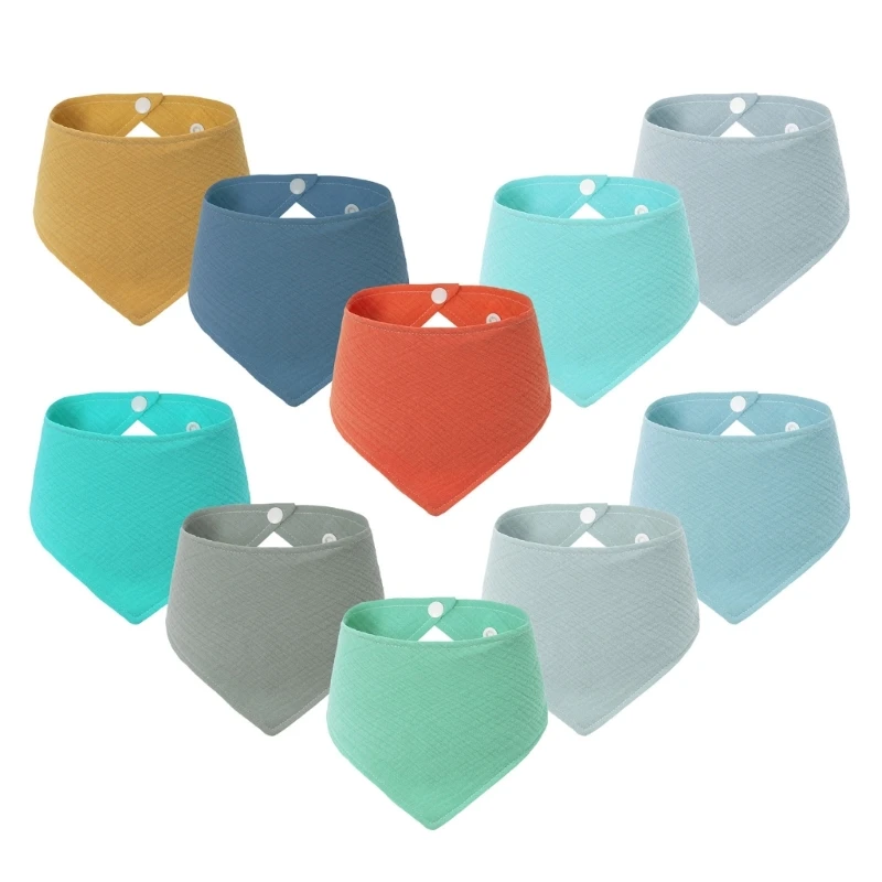 

10PCS Baby Bib Breathable Drooling Bib Organic Cotton Burp Cloth Snap Bib Infant Teething Bib Neck Scarf Nursing Supply