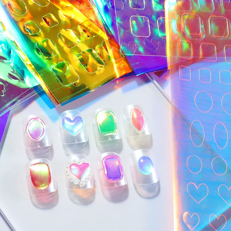 

Аврора ледяной куб целлофан 3D Самоклеящиеся украшения для ногтей наклейки поляризованные цветные геометрические наклейки для маникюра DIY оптовая продажа