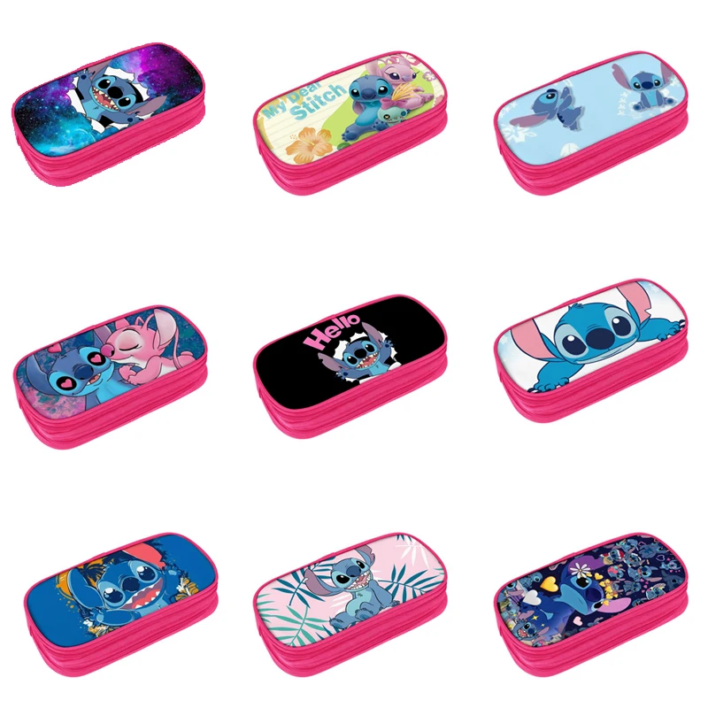 

Disney Pink Stitch Pen Bag Double-layer Multi-functional Large Capacity Pen Case Students Children Stationery Pen Bag Wholesale