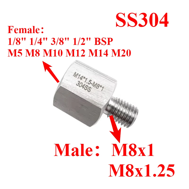 

Переходная втулка из нержавеющей стали 304 M8 на M5 M6 M8 10 M12 M16 20 BSP 1/8" 1/4" 3/8" 1/2"