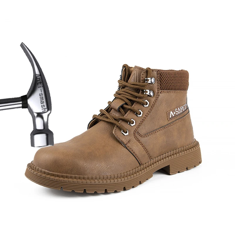 

High-top Short Boots Labor Protection Shoes Men's Steel Baotou Breathable Safety Shoes Anti-smashing Anti-piercing High-top Lace