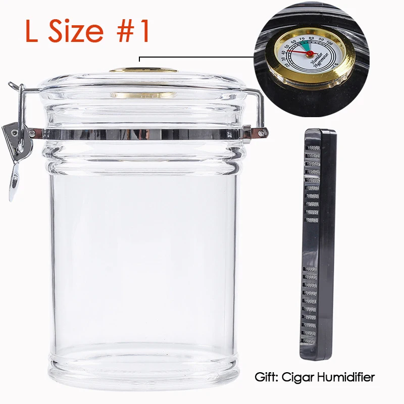 

Acrylic Cigar Humidor Jar Hygrometer Sealed Can Clear Moisturizing Jar with Cigar Humidifier for Tea Leaves Coffee Beans Storage