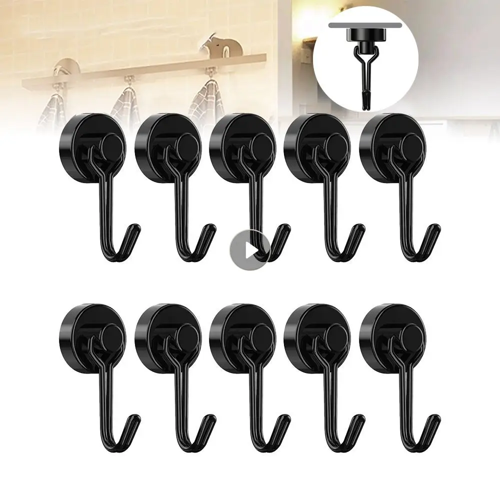

1PC Magnetic Hooks Heavy Duty Neodymium Magnet Hook For Indoor Outdoor Hanging Refrigerator Grill Kitchen Key Holder Black