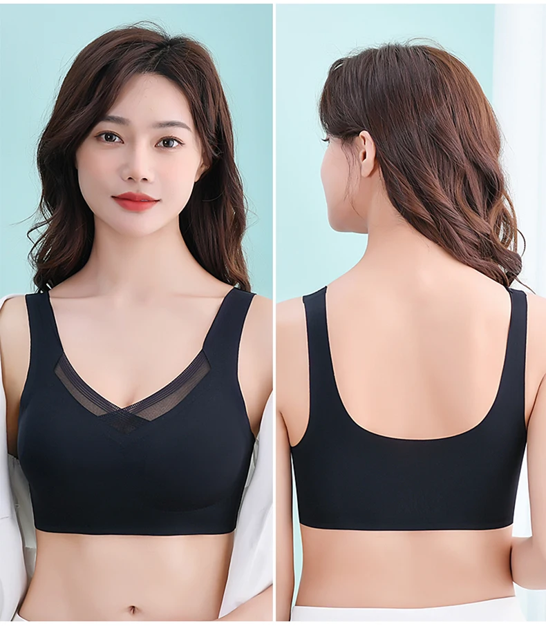 2PC Seamless Women's Bra Top No Steel Ring Underwear Gather Anti-Sagging Thin Vest Sports Running Shockproof Bra Linger