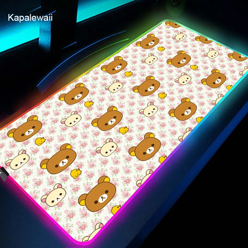 

Rilakkuma Mouse Pad Pc Rgb Anime Rug Setup Gamer Accessories Gaming Mats with Backlight Mat Mousepad Speed LED Keyboard Mat