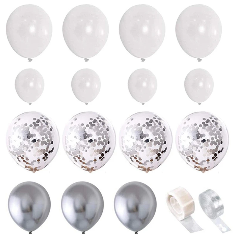 

102PCS Metal Silver Grey Balloon Chain Set Party Supplies Birthday Scene Decoration Arrangement Wedding Party Balloons