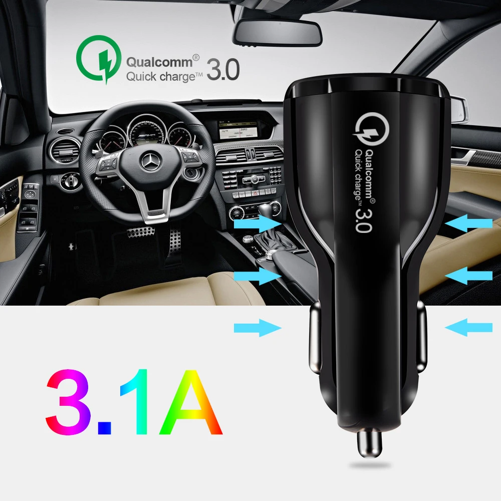 

Автомобильное зарядное устройство, USB разъем, 3,1 A, qc 3,0, для IPhone, Xiaomi, Samsun