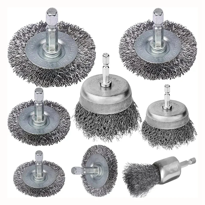 

8 Pieces Wire Brush Wheel Cup Brush Set Accessories 1/4Inch Hex For Rust Removal