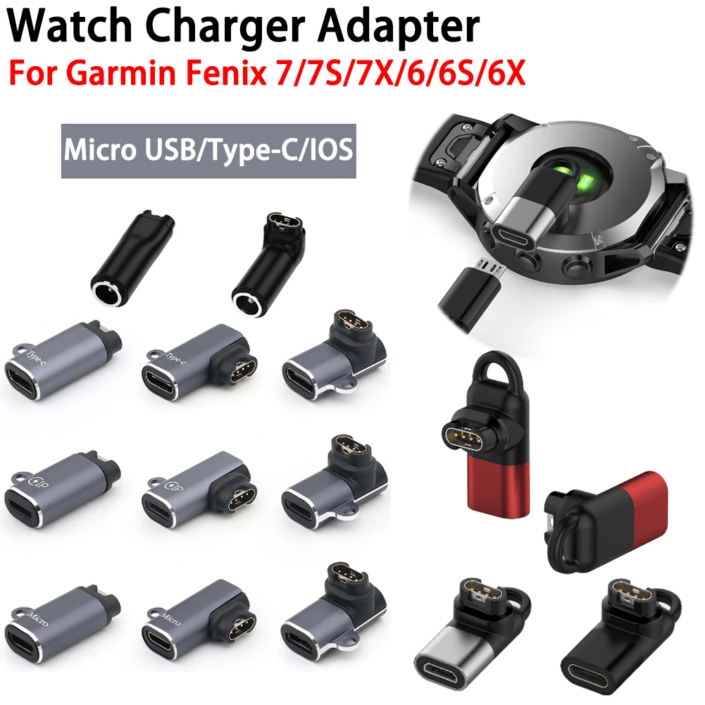 Micro USB/Type-C/IOS Female to Charging Adapter For Garmin Fenix 7/7S/7X/6/6S/6X Smart Watch Charger Cable Connector Accessories