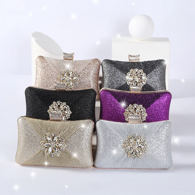 

Women's Evening Clutch Bag Party Purse Luxury Wedding Clutch for Bridal Exquisite Crystal Ladies Handbag Apricot Silver Wallet