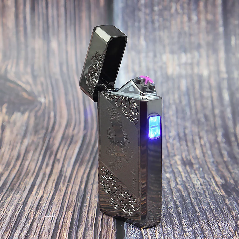 

Jc188 Side Led Button Charging Double Arc Lighter Double Plated Dragon Eagle Feather Gift Lighter