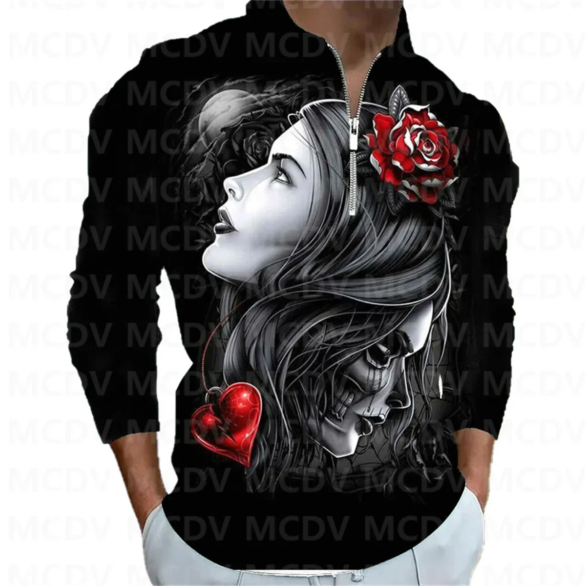 Мужская рубашка-поло с длинным рукавом на молнии