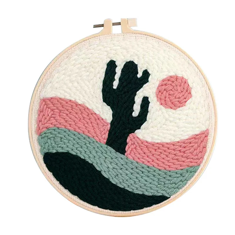 

DIY Desert Cactus Plant Wool Yarn Artwork Poke Punch Needle Kit Easy Funny Handmade Embroidery Package For Beginner Wholesales