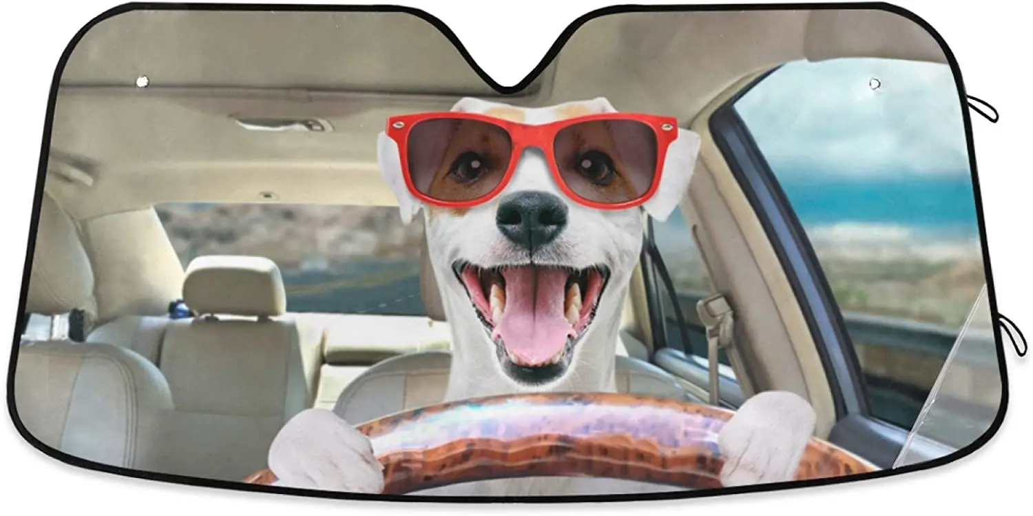

MCHIVER Car Sun Shade for Windshield - Dog Driving Front Windshield Sunshade Foldable Windshield Sunscreen, Auto Sunshade for Ca